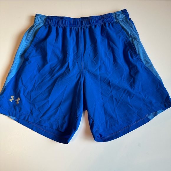 Under Armour Men’s HeatGear Running Shorts Size L Blue 2-Tone Pockets Liner - Picture 1 of 9